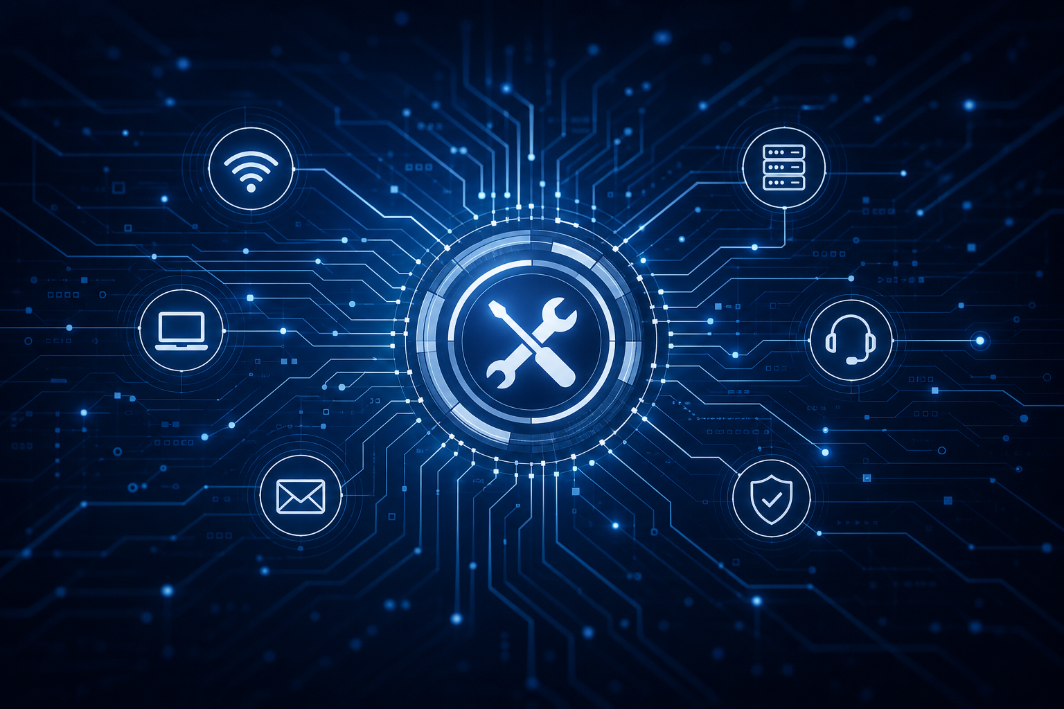 IT-Service-Kategoriebild mit Symbolen f?r WLAN, Netzwerk, Ger?te, Sicherheit und Support